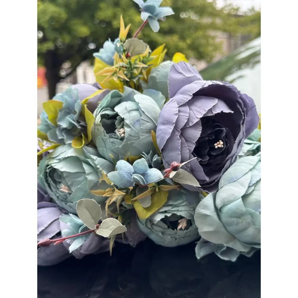 Mixed Blue Artificial Peony Bouquet (Set of 2)
